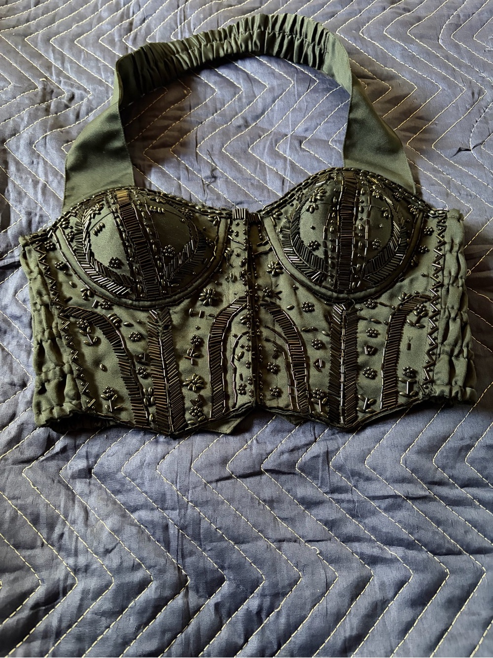 Vintage Frederick's of Hollywood Black Beaded Halter Bustier
